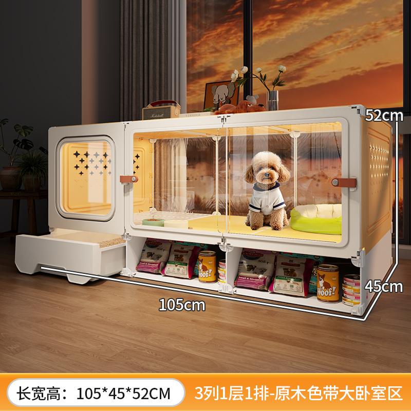 Cage pour Petit Chien avec Toilettes Luxe Une Pièce Un Salon Villa pour Animaux de Compagnie Cage pour Chiots avec Zone Toilettes Séparée Maison pour Chiens d'Intérieur