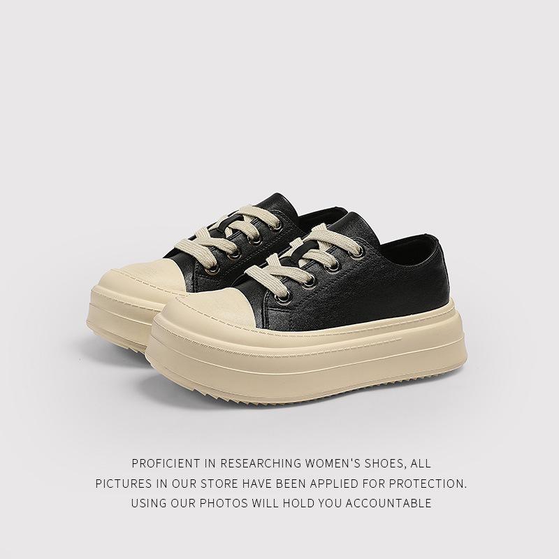 European Goods Old ThickSoled BigHead Casual Shoes Women'S Autumn And Winter UltraLight Bottom Round Head LaceUp Muffin Shoes