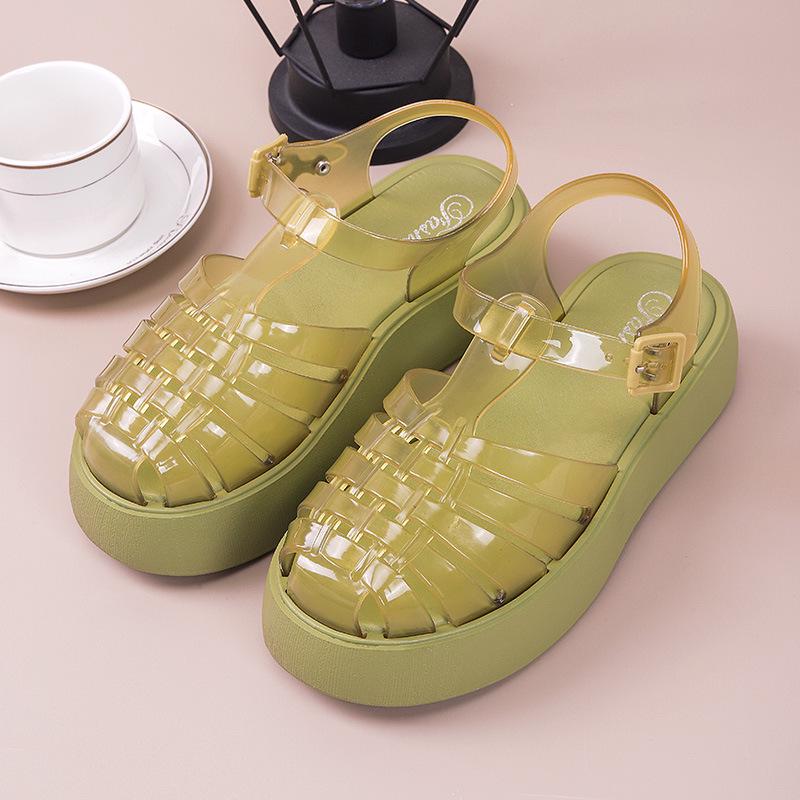 Yuzhihao Women s Fashionable Thick-Soled Roman Flat Sandals - Summer, Hollow Design, Flat Heel 40-41