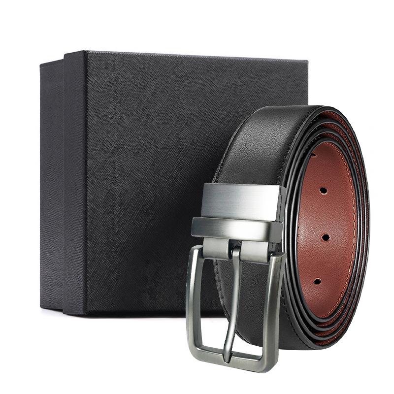 eather in uckle Belt en's Belt ift Box owhide Men's Business Casual Jeans ouble-ided Simple Belt