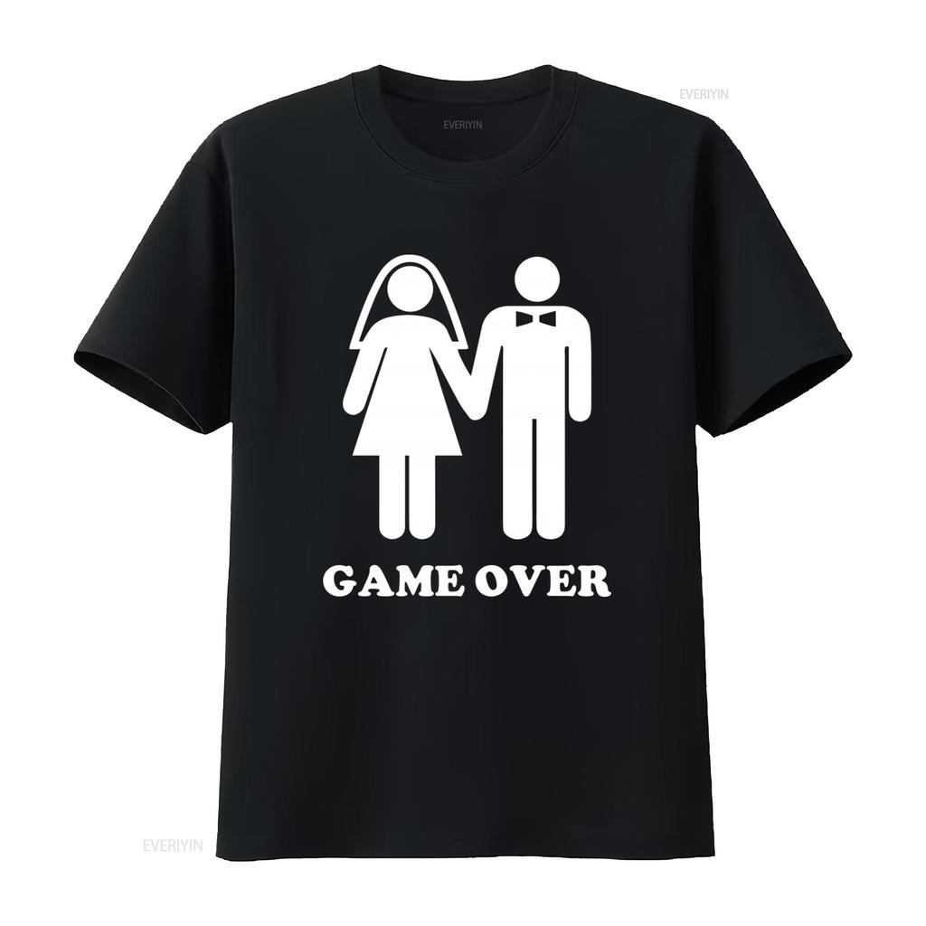 Funny Game Over Design Bachelor Party Men Wedding Groom T Shirt vintage Washed designer clothes Comfortable graphic Casual