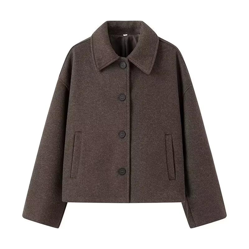 

Fashion Turn-down Collar Fleece Short Coats For Women Casual Solid Color Single Breasted Pockets Jackets 2026 Spring Autumn Female Outerwear S темно-серого