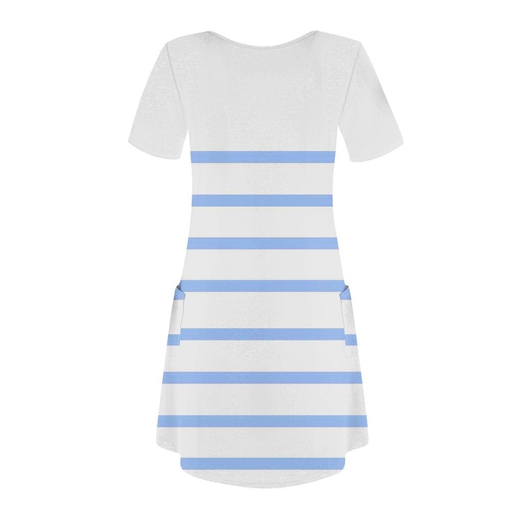 Women's Casual And Fashionable V-neck Short Sleeve Printing Mid Length Dress