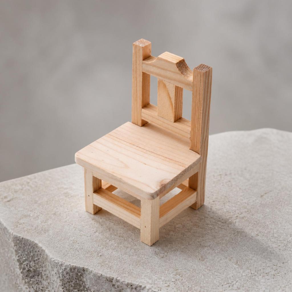 Dollhouse Stool with Backrest Rustic Tiny Wood No Assembly Required