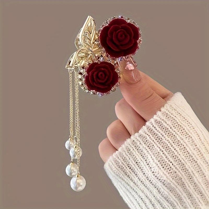 1PC Elegant Retro Rose Fringed Hairpin, Women's Exquisite Design, Easy To Use, Durable Material, Hair Accessories, Fashion