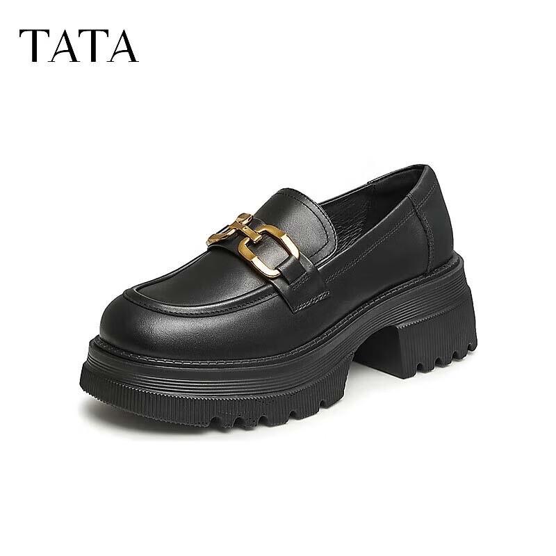 TATA Women s Solid Color Metal Buckle Loafers 38