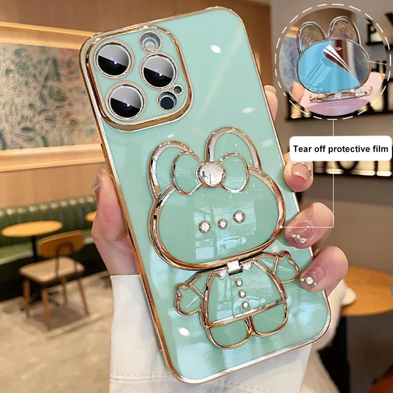 

Чехлы для телефонов с подставкой для iPhone 11, 12, 13, 14, 15 Pro Max, чехол 15 Plus 13Pro 12Pro 15Pro 14Pro Max, чехол с милым кроликом для девочек For iPhone 14Pro Max