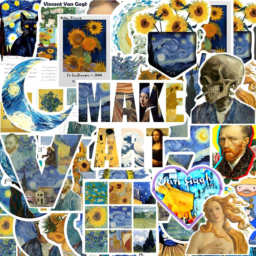 10/30/50pcs Van Gogh Work Sunflower Stickers Vintage Aesthetic Art Decal for Skateboard Helmet Phone Cool Waterproof Sticker Toy