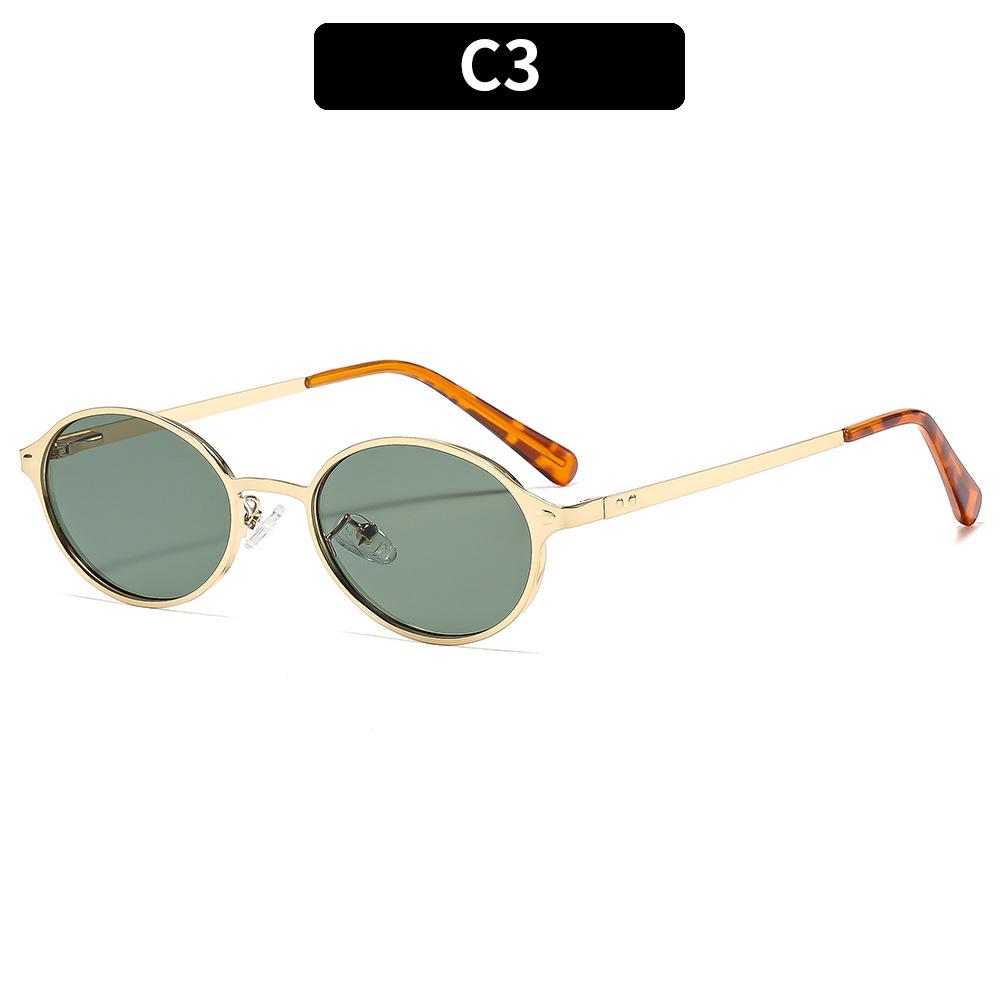 Women's glasses, new fashionable oval metal sunglasses, men's and women's outdoor sunglasses