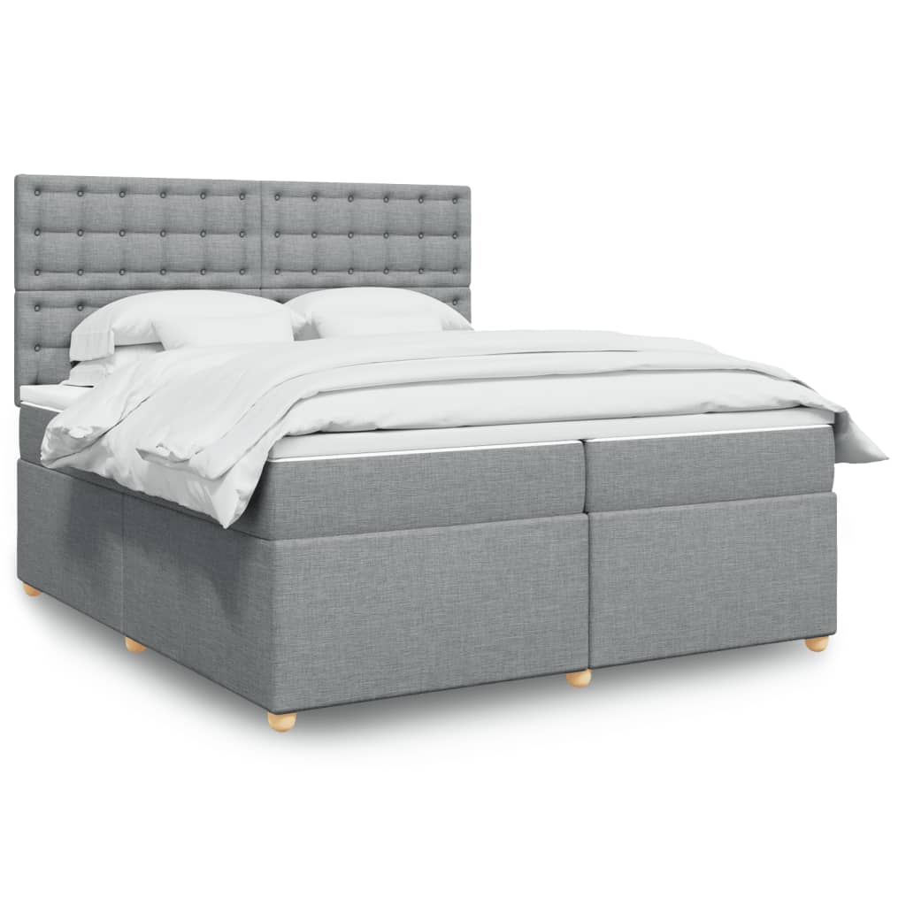 Box Spring Bed with Mattress Light Grey 200 x 200 cm Fabric