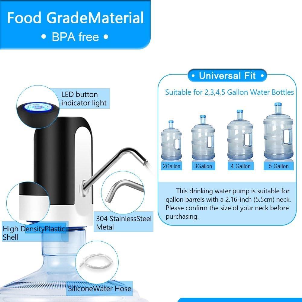 USB Rechargeable Water Bottle Pump Electric Water Dispenser Portable Universal Drinking Water Pump for Office Home Camping