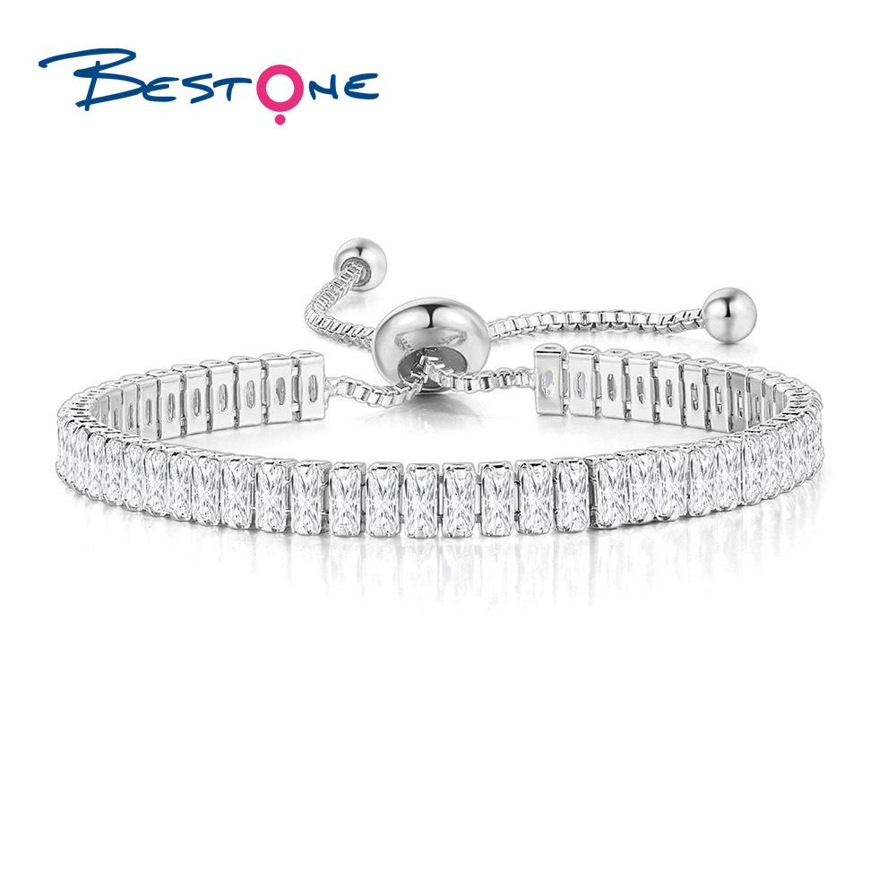 Bestone Luxury 18K Gold Plated Geometric Crystal Bracelet Personality Sparkling Cubic Zircon Tennis Chain Bangle Bracelet