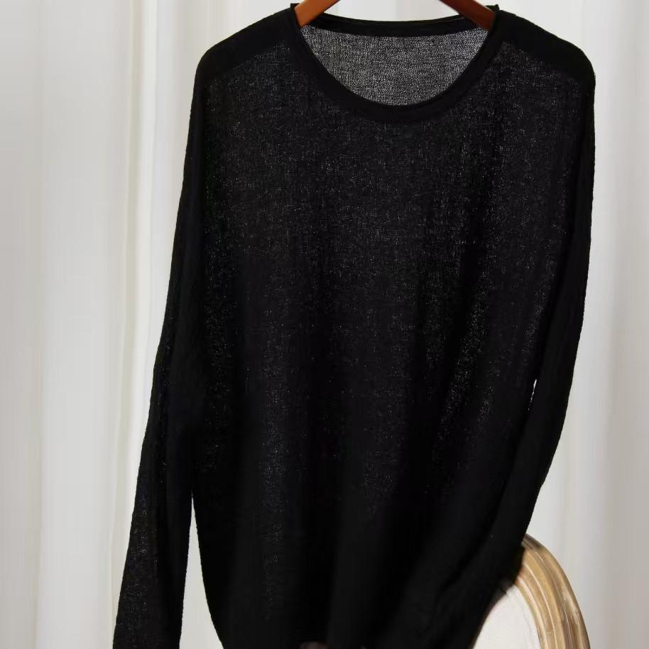 Silk Cashmere Long Sleeve Women's Sweater - Velvet Thin Pullover with Round Neck (YFS001)