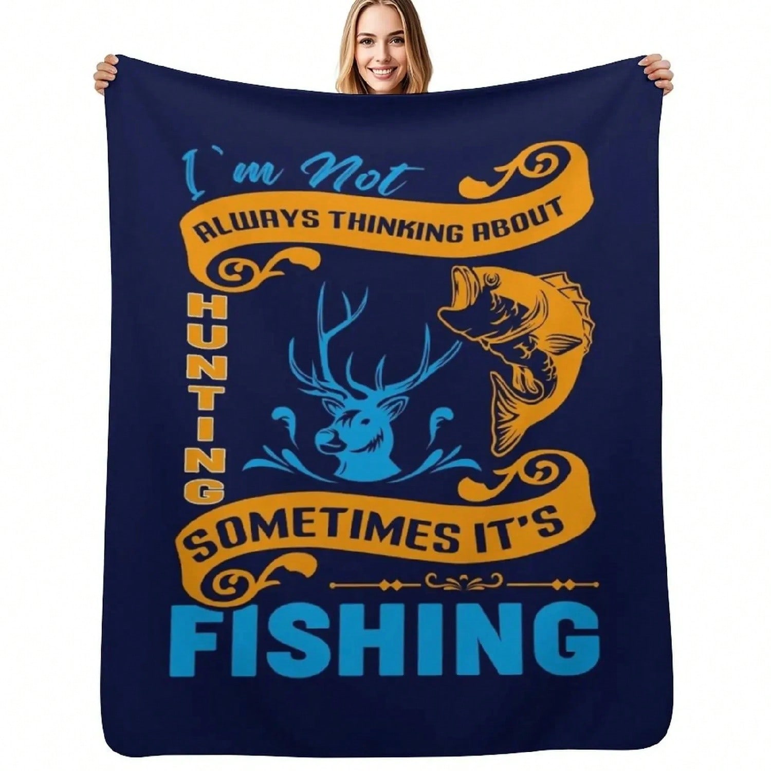 I m Not Al Ways Thinking About Hunting Some Times It s Fishing T-Shirt Design Throw Blanket Stuffeds For Soft Beds Blanket S разноцветный