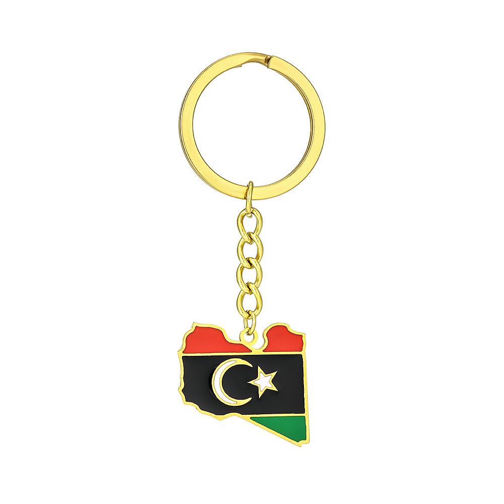 Retro Libyan Map Flag Keychain - Ethnic Style Titanium Steel Accessory for Men & Women