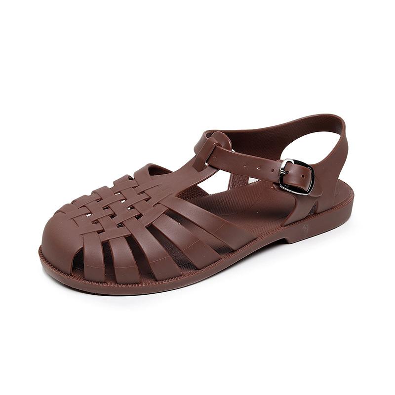 Baotou Sandals Women's Spring Summer Roman Sandals Outside Breathable Flat Casual Buckle Beach Jelly Sandals