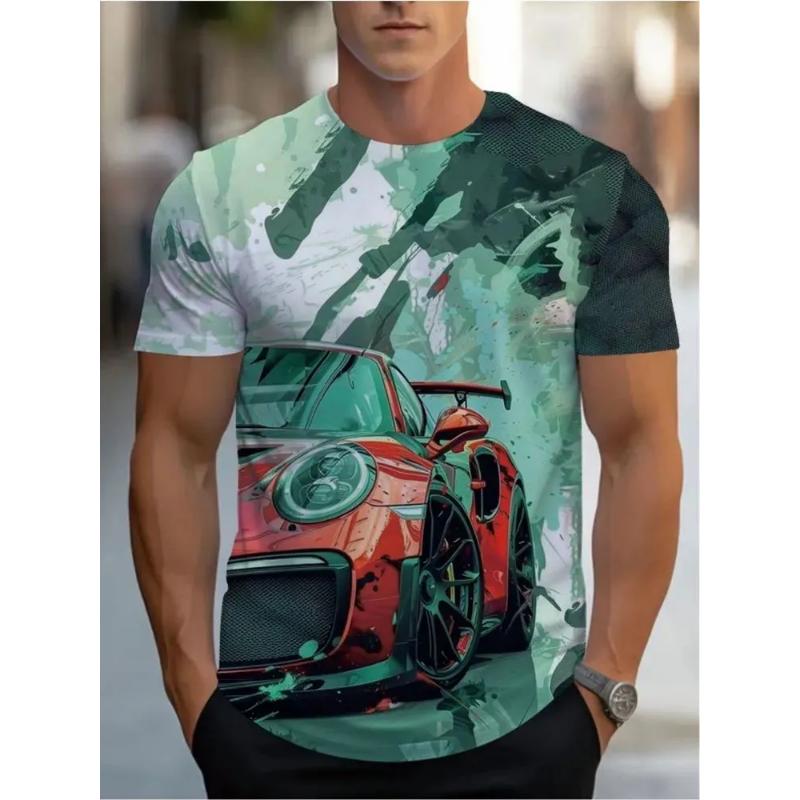 Fashion Men's Crew Neck Short Sleeve 3D Casual Color Printing Casual Short Sleeve Crew Neck T-Shirt