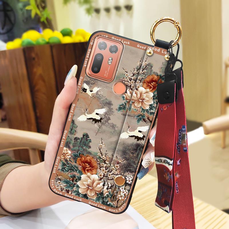 Lanyard Fashion Phone Case For HTC Desire 20 Plus/D20+ Kickstand Wristband Shockproof Waterproof Wrist Strap Silicone