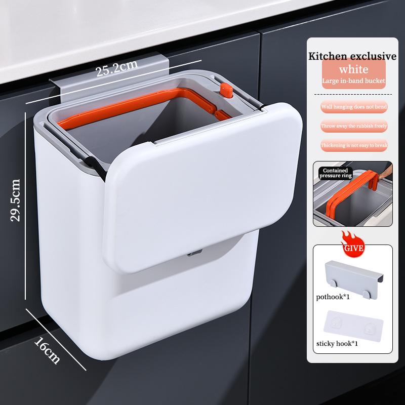 Hanging Kitchen & Bathroom Trash Can with Slide Cover - Wall-Mounted, Sealed Waste & Storage Bin