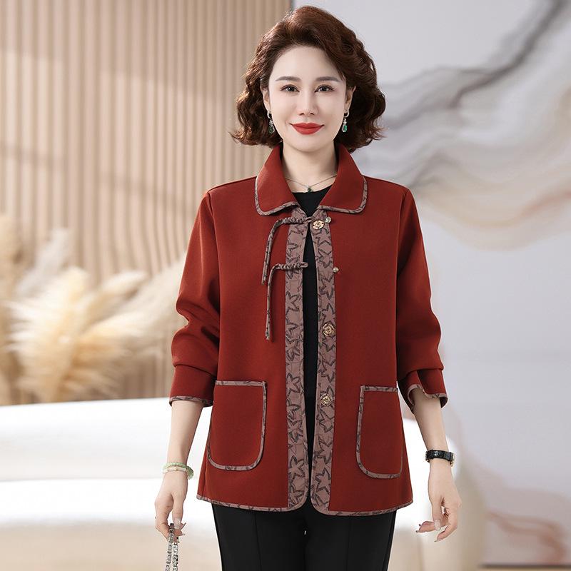 

Stylish Spring Lapel Outerwear for Middle-Aged Women (Ages 40-60): Spring & Autumn Collection 4XL (135-145 lbs) червоний