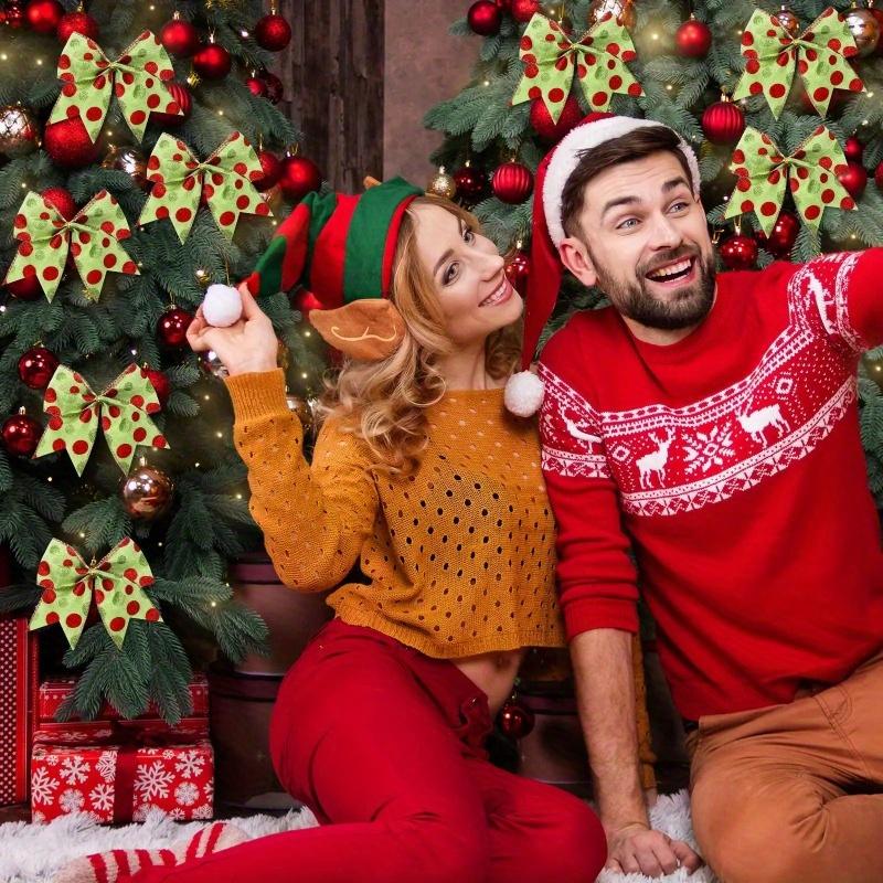 9pcs Red Green Christmas Polka Dot Bows Festive Polka Dot Bowknot Decor Xmas Tree Wreath Gift Wrapping Holiday Party Decorations