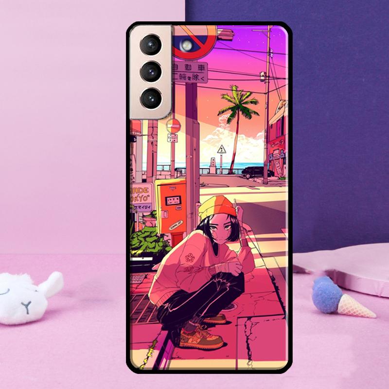 Vaporwave Glitch Anime Phone Case For Samsung Galaxy S25 S24 Ultra S9 S10 S20 S21 S22 Plus S23 FE S24 FE Cover