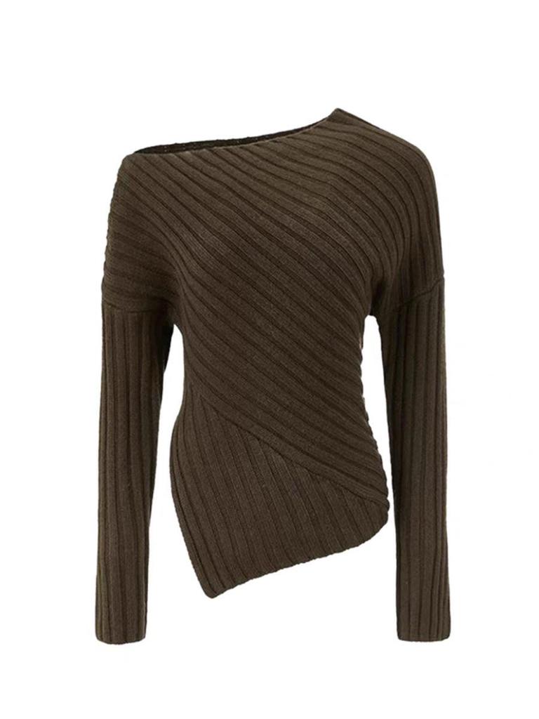 Zhao Lusi-Inspired Off-Shoulder Striped Knit Top - Spring 2026 Arrival