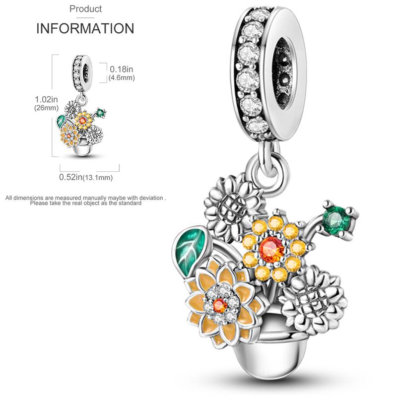New Copper Charms Beads Sunflower Flower Daisy Original Charm Pendant Fit Charm Bracelets Diy Jewelry Birthday Gift