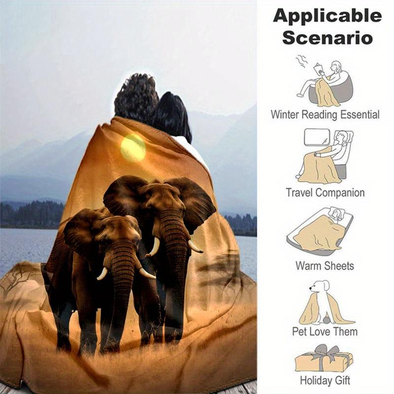 1pc. African Elephant Sunset Scene Blanket - Perfect for Home, Office, Outdoor Use, Gift Idea, Suitable for All Seasonsz041735