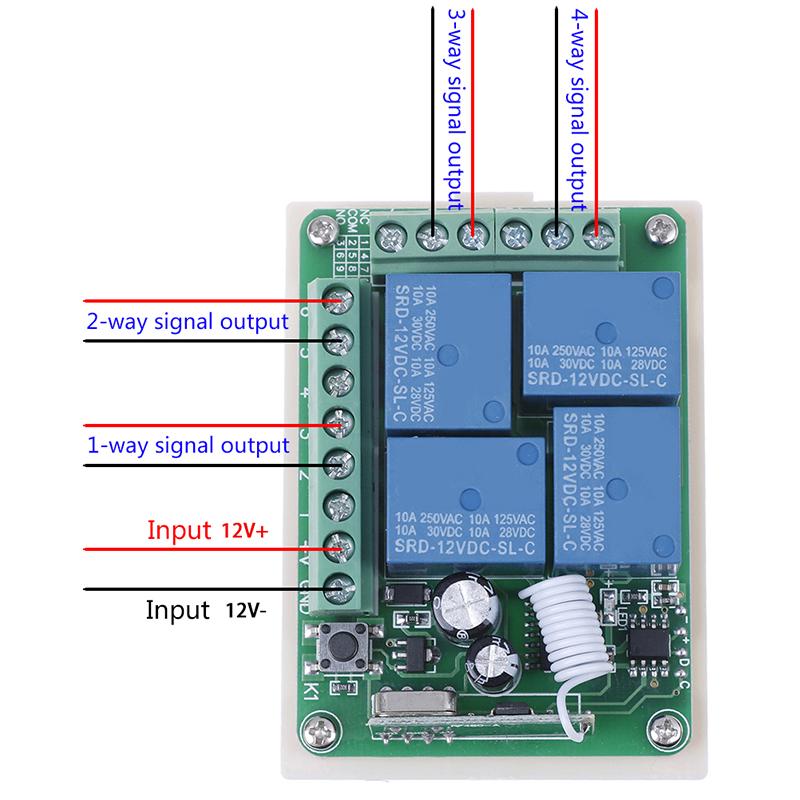 Dc 12V 10A 433Mhz 4Ch Wireless Relay Rf Remote Control Switch Receiver
