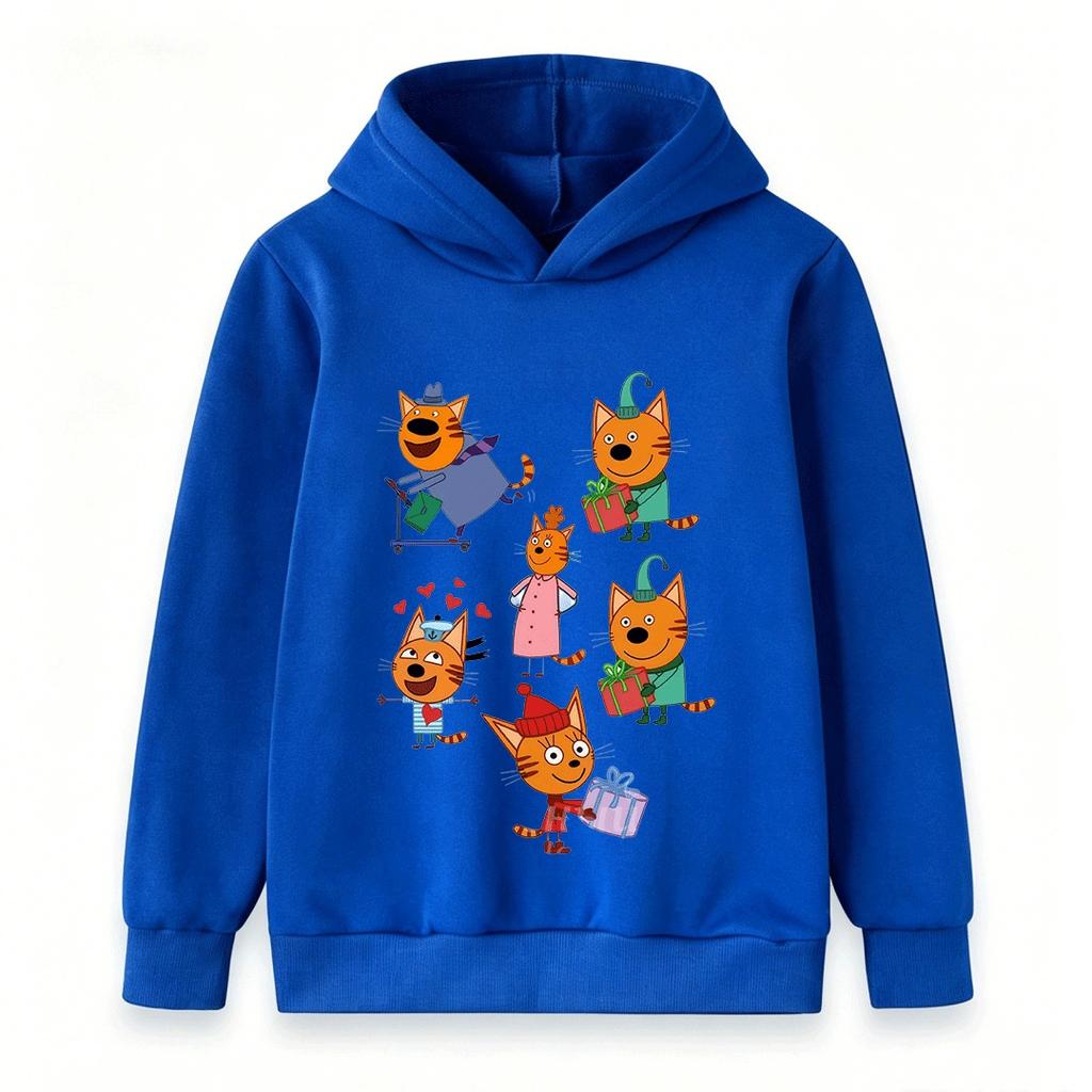 Kids Boys Girls Cartoon Cats Print Hoodie Casual Long Sleeve Pullover Sweatshirt for Daily Holiday Wear