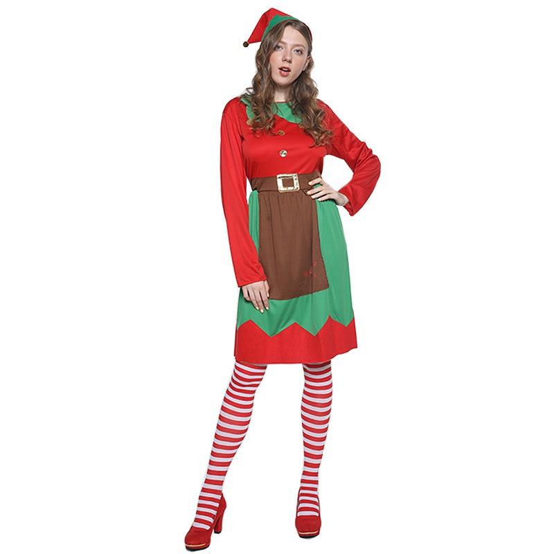Adult Christmas Costume Children's Christmas Green Elf Costume Set Red and Green Color Scheme