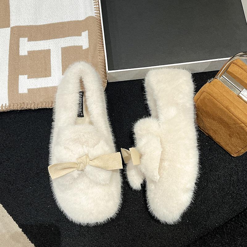 Mao Mao shoes women's winter wear 2025 new velvet thickened one-pedal bean shoes fairy wind warm cotton ladyshoes