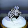High Quality Six-Claw White Zircon Double Ring 925 Sterling Silver For Ladies Party Wedding Jewelry Gift