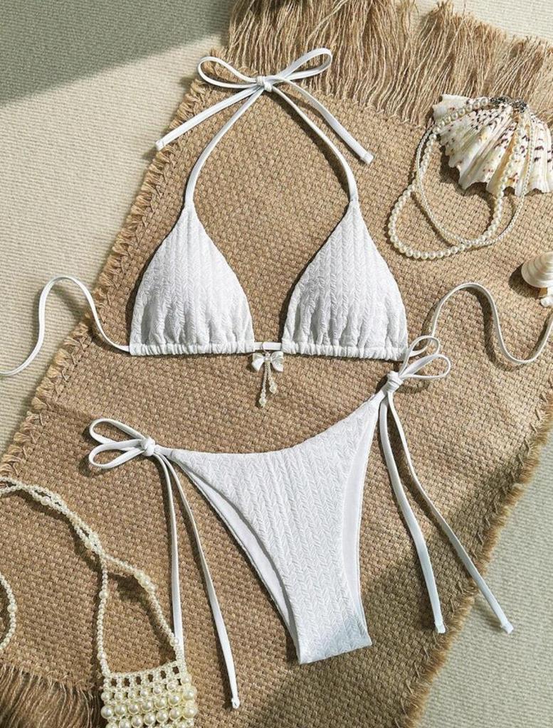 2025 Europäischer & Amerikanischer Damen Sexy Rückenfreier Träger Bikini in Unifarbe