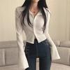 European and American Slim Fit Flared Long Sleeve White Shirt - Women's Korean Style