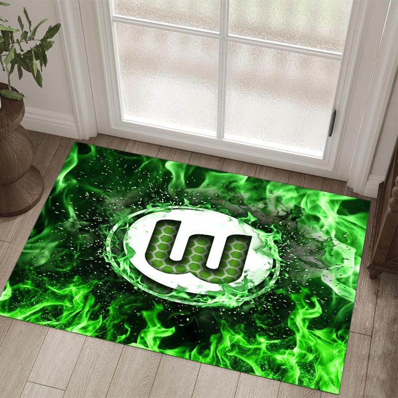 VfL Wolfsburg FC Design Kristall Samt Teppich Gemütlich Nicht?Rutschfester Teppich mit Aufdruck für Schlafzimmer Wohnzimmer Eingang