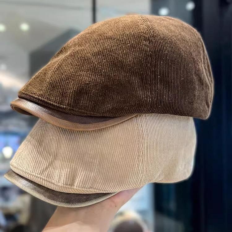 American Street Retro Fashion Forward Hat Men Autumn and Winter Corduroy Beret Women Versatile Face Showing Hat