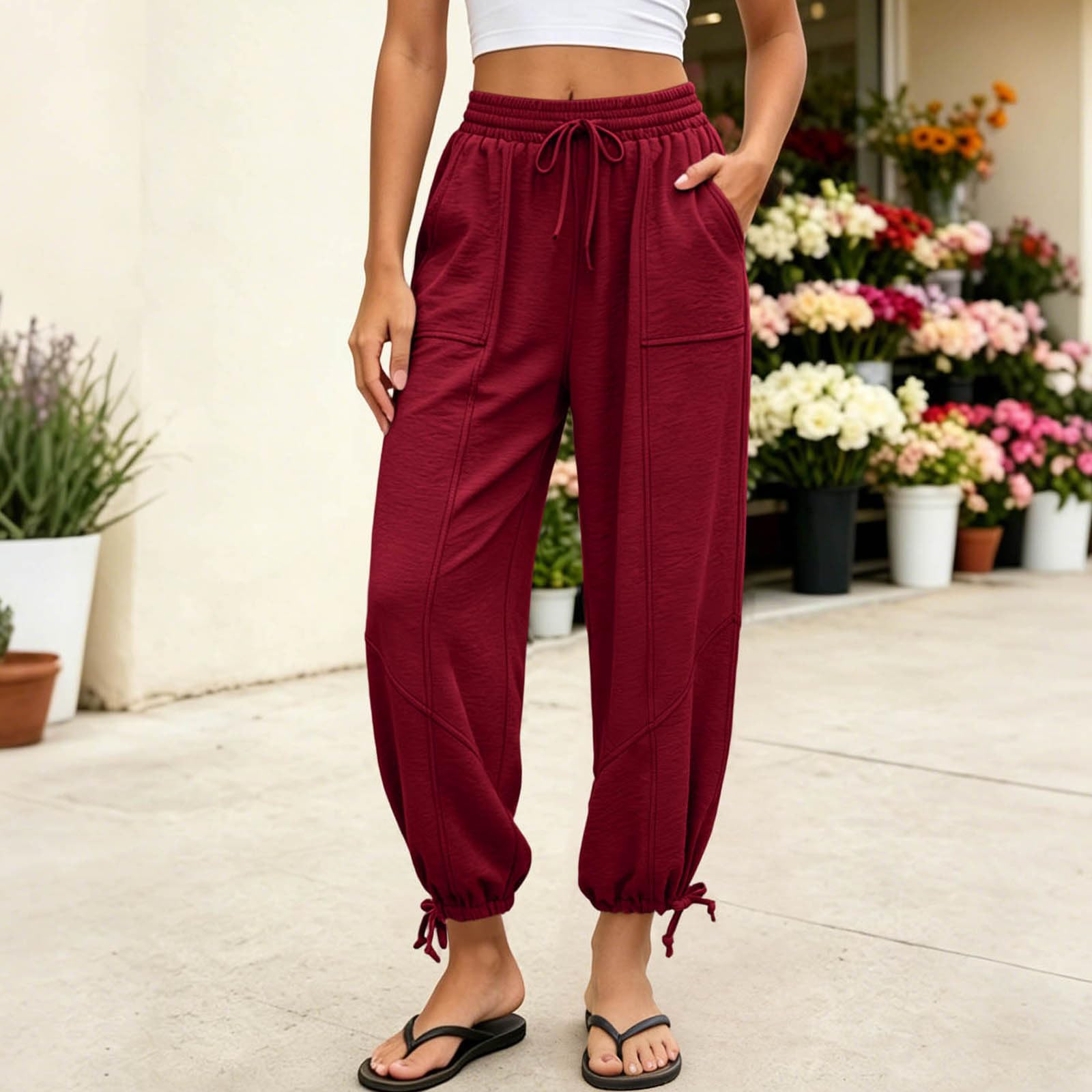 Women s Lightweight Jogger Pants High Waist Drawstring Long Trousers Relaxed Fit Elastic Cuffs Casual Athletic Bottoms XXL