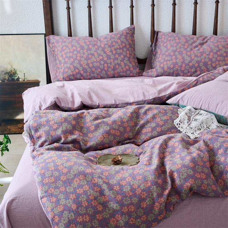 Class A Cotton Color-Woven Jacquard Double-Layer Yarn, Pure Cotton Aerobic Retro Wind Small Floral Quilt Cover