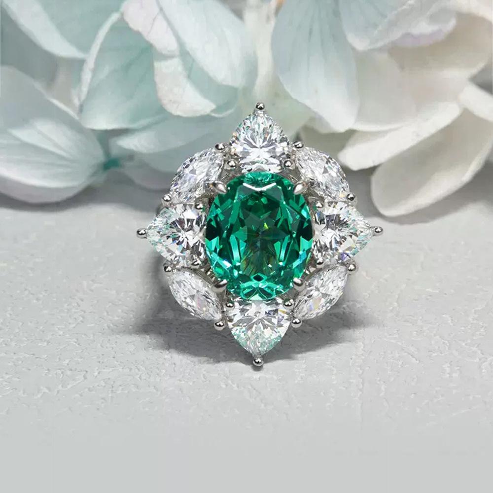 

Xiancan 2022 Paraiba Green Diamond Women s Silver Ring, European & American Style, s925 Size 6