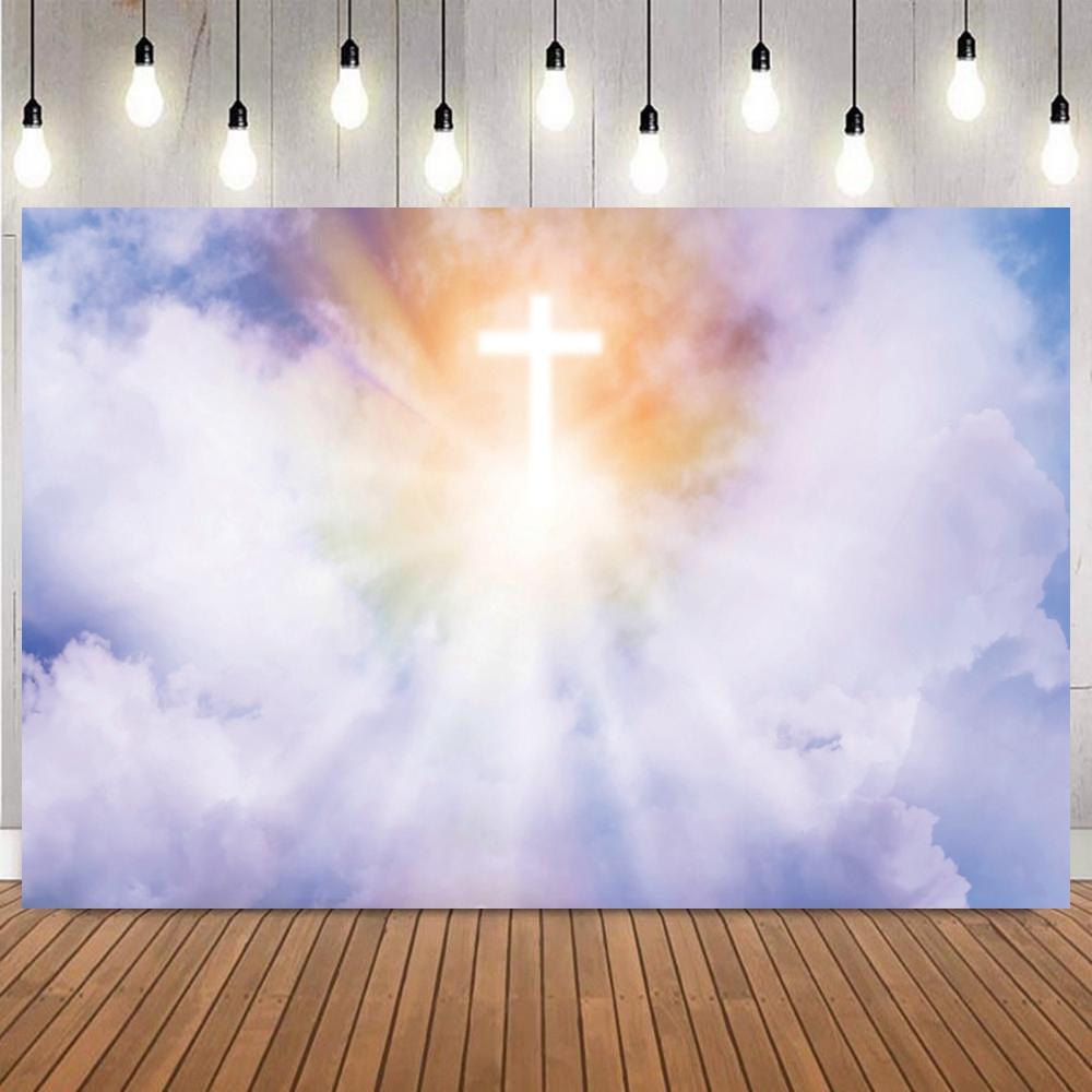 Christian Cross Easter Photography Backdrop Easter Religious Heaven Crucifix Jesus Resurrection Portrait Photo Background Props5