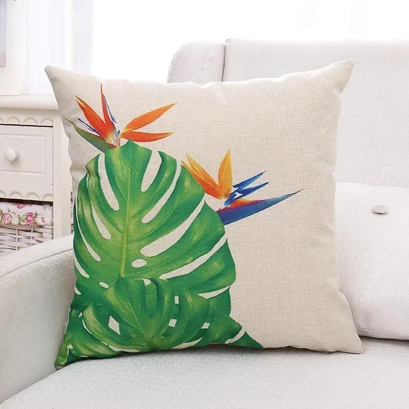 Green Plants and Flowers Cotton and Linen Pillow Customized Linen Car Pillow Sofa Pillow Cover Home Decoration