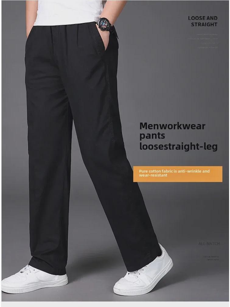 Heren Casual Losse Broek met Meerdere Zakken, Elastische Taille, Plus Size, Effen Kleur, Dun voor Lente en Herfst