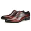 Fashion Luxury Dress Genuine Leather Shoes Mens Business Office Work Brogues High Quality Comfortable Formal Wedding Shoe Black&Wine Red