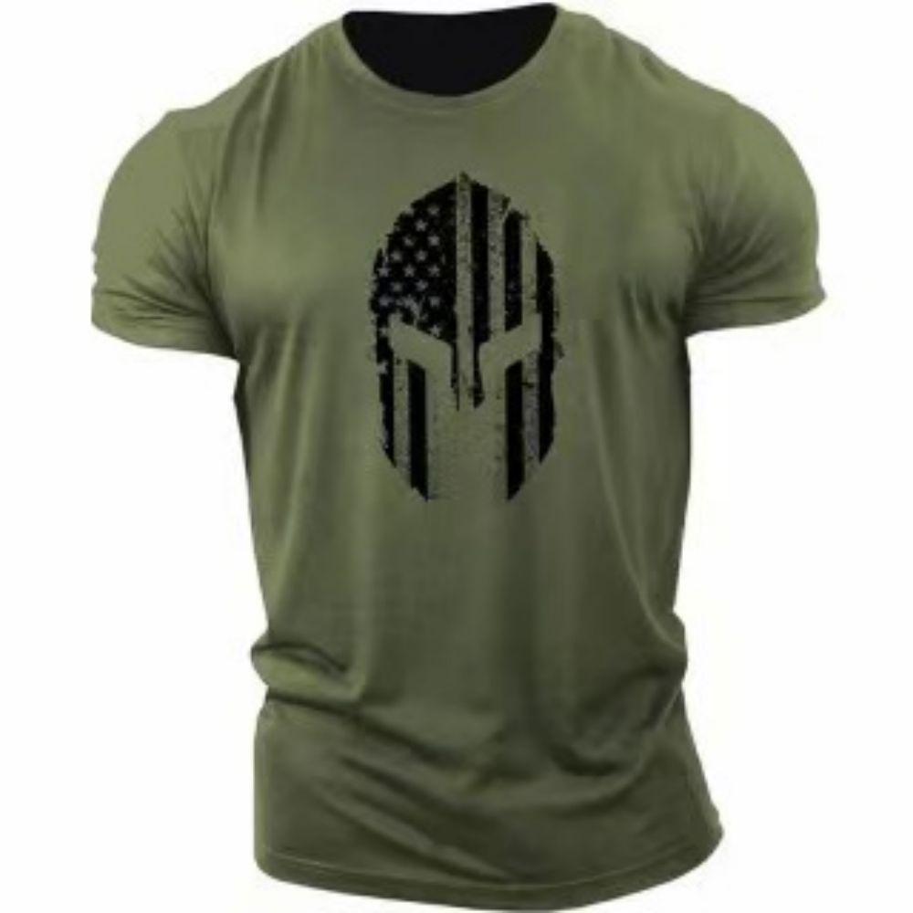 Spartans Men's Retro Pattern 3D Printed T-shirt Fashionable Street Trend Round Neck Top Simple Casual Daily Versatile Short Sleeved Clothing