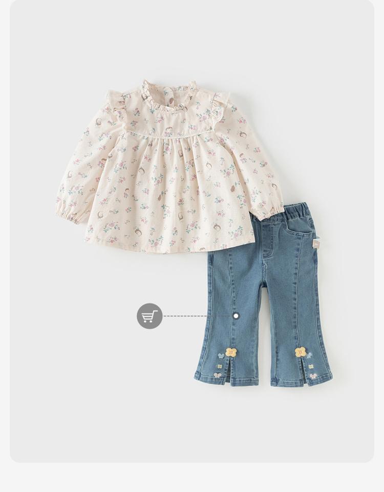 Davidella girls' floral shirt spring outfit new children's stylish top baby pure cotton shirt