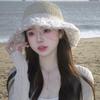 Wide-Brim Lace Flower Straw Hat - Women's Summer Sunshade with UV Protection & Strap