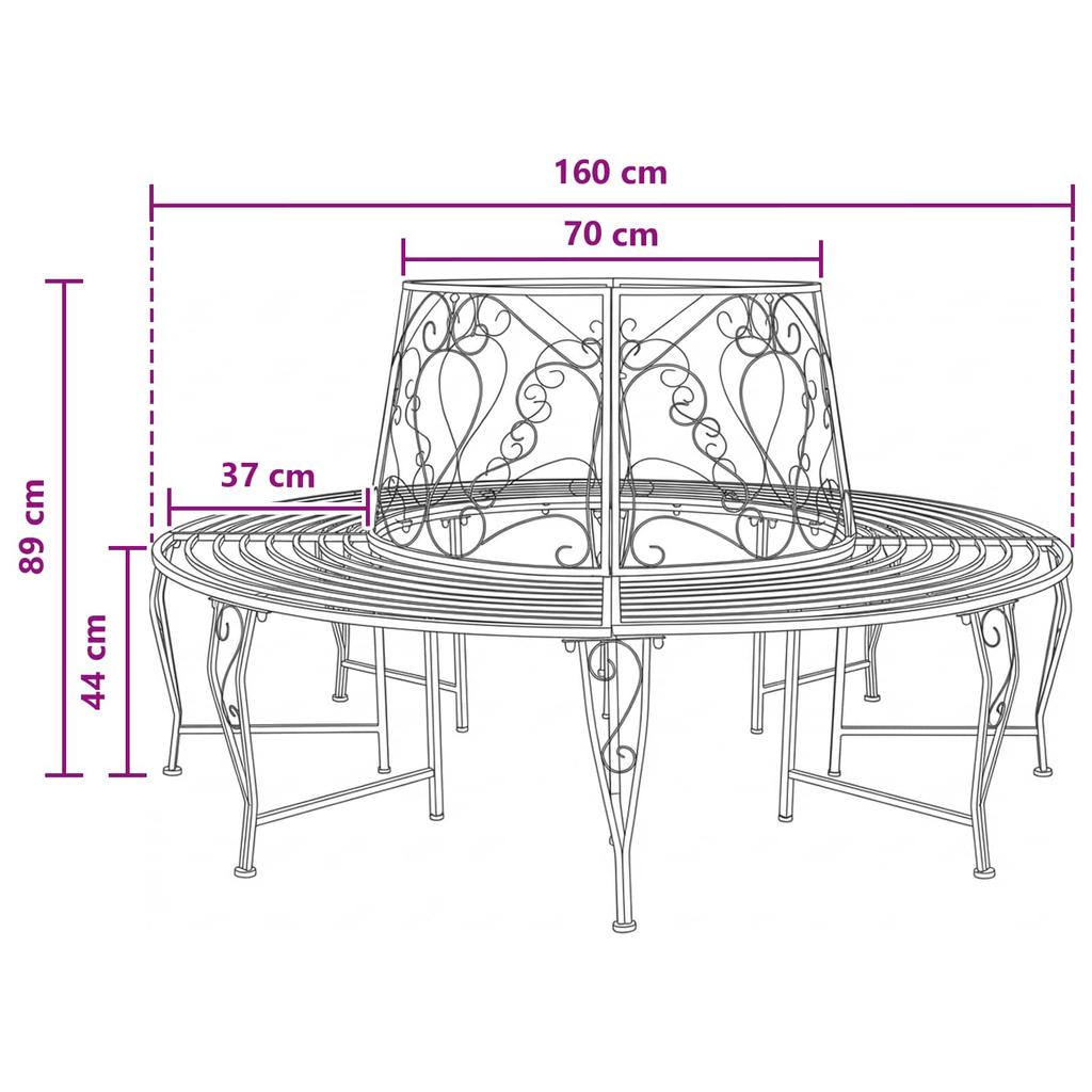 Tree Bench 8 Seat Capacity Ø 160 x 89 cm Antique White Steel Round