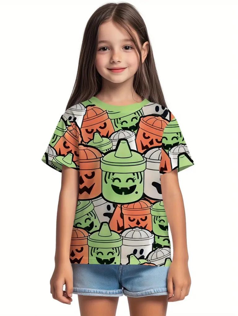 Girl Clothes Funny Pumpkin Graphic T-Shirt for Boys Girls Halloween Short Sleeve Tees 2-10Y Halloween Gift Party Kids Clothing